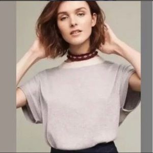 Anthropologie Numph Amilia Shine Metallic Silver Top Size Small